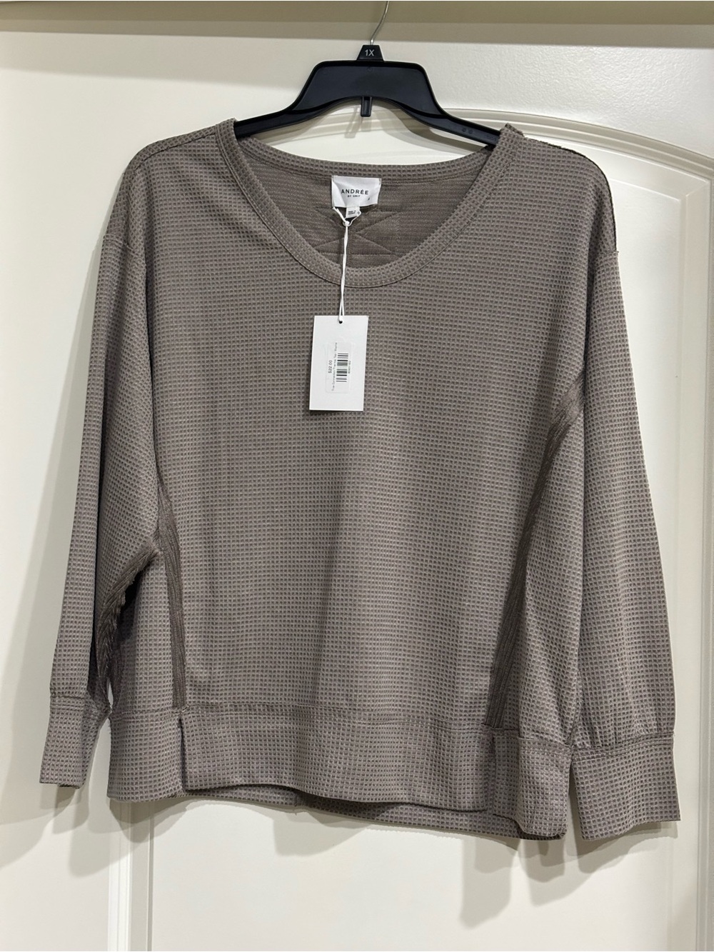 Andree Waffle-Knit Pullover Top - Taupe